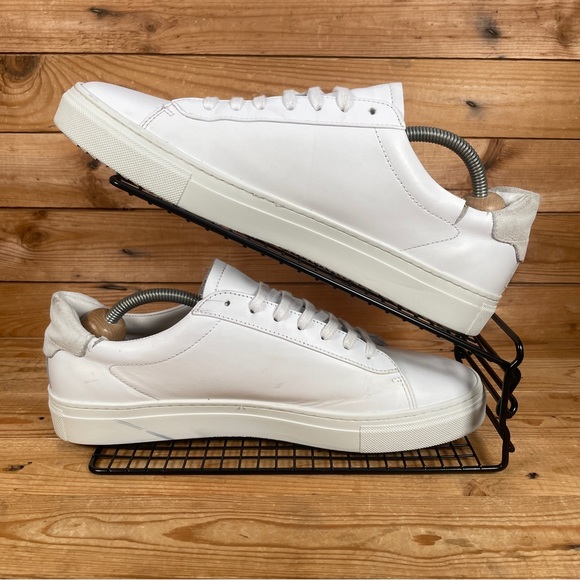 REISS Finley Trainers Size UK 9 Mens White Grey Leather Suede Lace Up Low Shoes - Picture 2 of 14